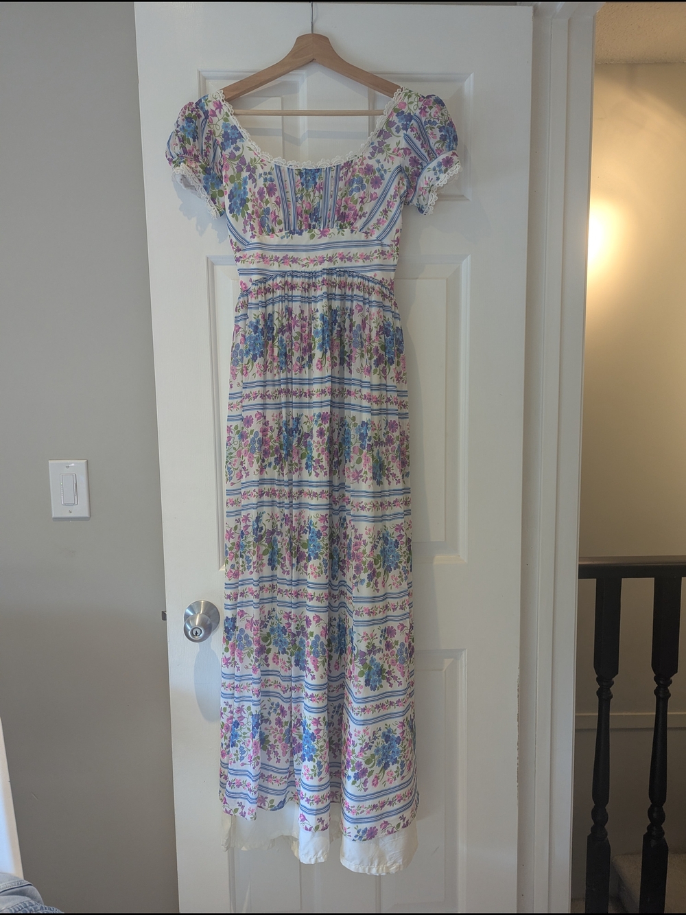 Vintage Handmade Milkmaid White Floral Prairie Maxi Dress Cottagecore XS